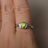 1ct Trillion Cut Green Peridot Unique Design Engagement Ring 14k White Gold Over