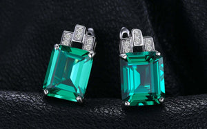 2.7ct Stud Earrings Green Emerald Cut Geometric Design 14k White Gold Finish