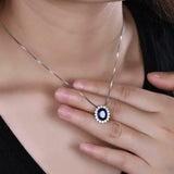 2ct Sapphire Pendant Oval Cut Diamond Floral Halo 14k White Gold Finish NO CHAIN