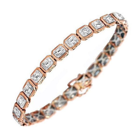 18Ct Baguette Sparkle Diamond Elegant Women Tennis Bracelet 18K Rose Gold Finish