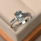 2ct Oval Cut Blue Aquamarine Solitaire Round Accent Ring 14k White Gold Finish