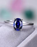 1Ct Oval Cut Blue Sapphire Solitaire Women Engagement Ring 14K White Gold Finish