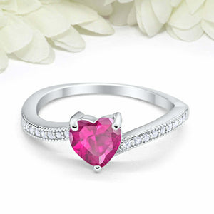 1ct Heart Pink Sapphire Engagement Ring Round Diamond Accent 14k White Gold Over