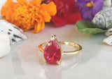 1.4ct Engagement Ring Pear Cut Pink Ruby Solitaire 14k Yellow Gold Finish