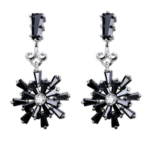 2.1ct Baguette Black Diamond Unique Snowflake Drop Earrings 14k WhiteGold Finish