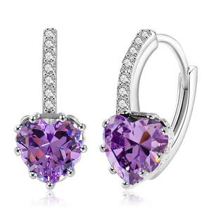 2.3Ct Heart Cut Purple Amethyst Party Gatsby Drop Earrings 14K White Gold Finish