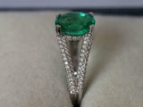 2.7ct Engagement Ring Oval Cut Green Emerald Split Shank 14k White Gold Finish