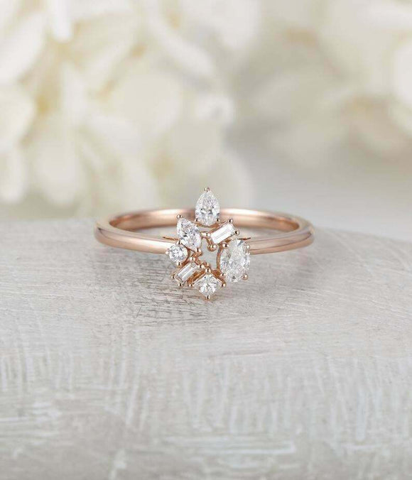 1.2ct Oval Cut VVS1D Diamond Engagement Ring Floral Cluster 14k Rose Gold Finish