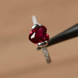 1ct Heart Cut Pink Ruby Solitaire with Round Accent Ring 14k White Gold Finish