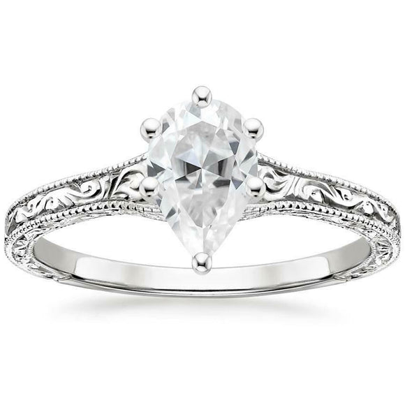 1ct Pear Cut Diamond Engagement Ring 14k White Gold Finish Vintage Solitaire