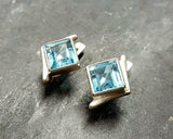 2ct Stud Earrings Asscher Cut Aquamarine Rhombus Solitaire 14k White Gold Finish