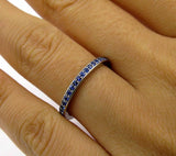 1.5ct Round Cut Blue Sapphire Full Eternity Wedding Band 18K White Gold Finish