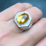 5ct Oval Cut Yellow Citrine Studded Engagement Men Ring 14k White Gold Finish