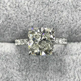 2Ct Cushion Cut Diamond Solitaire with Round Accents Ring 14K White Gold Finish