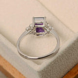 1.5ct Emerald Cut Purple Amethyst Solitaire Round Accent Ring 14k WhiteGold Over