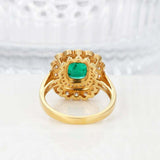 2.5ct Cushion Cut Green Emerald Dual Halo Milgrain Ring 14k Yellow Gold Finish