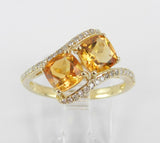 3ct Cushion Cut Yellow Citrine Two Stone Engagement Ring 14k Yellow Gold Finish