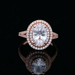 4Ct Oval Cut Diamond Dual Halo Split Shank Engagement Ring 14K Rose Gold Finish