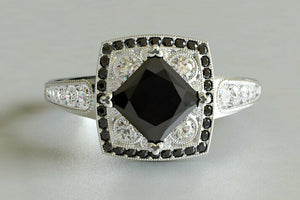 4ct Princess Cut Black Diamond Engagement Ring Art Deco 14k White Gold Finish