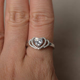 Double Heart Shape Engagement Ring 2ct Heart Cut Diamond 14k White Gold Finish