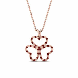 0.5ct Round Cut Red Garnet Heart Clover Pendant 14k Rose Gold Finish NO CHAIN