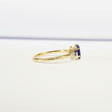 0.5ct Oval Cut Blue Sapphire Round Diamond Accents Ring 14k Yellow Gold Finish