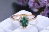 1.5ct Pear Cut Green Emerald Engagement Ring Diamond Halo 14k Rose Gold Finish