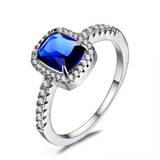 2.4ct Cushion Cut Blue Sapphire Engagement Ring 14k White Gold Finish Solitaire