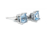 1.5Ct Princess Cut Blue Aquamarine Solitaire Stud Earrings 14K White Gold Finish