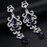 4ct Pear Cut Blue Sapphire Unique Stylish Dangle Earrings 14k White Gold Finish