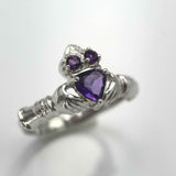 1.2ct Heart Cut Purple Amethyst Engagement Ring Claddagh 14k White Gold Finish