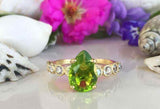 2.1ct Pear Cut Green Peridot Round Diamond Accent Ring 14k Yellow Gold Finish