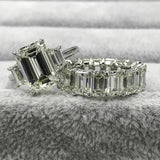 9Ct Emerald Diamond Bridal Set Eternity Band Trilogy Ring 14K White Gold Finish