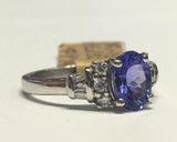 3ct Oval Cut Sapphire Solitaire Step Accent Engagement Ring 14k White Gold Over