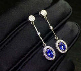 2.1ct Drop Earrings Oval Cut Blue Tanzanite Dangling Halo 14k White Gold Finish