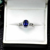 2ct Oval Cut Blue Sapphire Diamond Floral Halo Solitaire Ring 14k WhiteGold Over