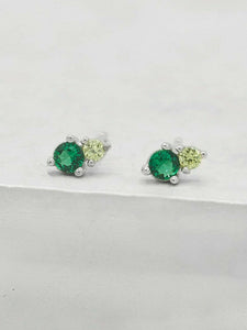 1ct Stud Earrings Round Cut Emerald Two Stone 14k Yellow Gold Finish