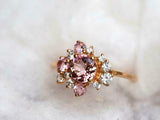 2ct Engagement Ring Round Cut Pink Sapphire Cluster 14k Yellow Gold Finish