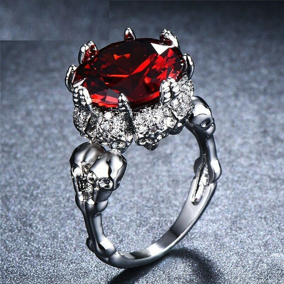 4ct Round Cut Red Garnet Engagement Ring 14k White Gold Finish Antique Women