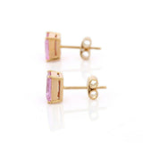 1.67ct Stud Earrings Emerald Cut Pink Sapphire Solitaire 14k Yellow Gold Finish