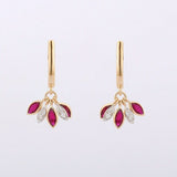 1.5ct Drop Earrings Marquise Cut Pink Ruby Leaf Design 14k Yellow Gold Finish