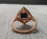 2Ct Emerald Cut Black Diamond Halo Vintage Engagement Ring 14K Rose Gold Finish