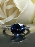 1.3ct Oval Cut Sapphire Accent Solitaire Engagement Ring 14k White Gold Finish