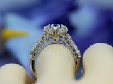 1.5ct Round London Blue Topaz Engagement Ring Diamond Floral 14k White Gold Over