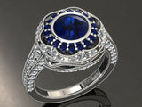 5ct Round Cut Blue Sapphire Engagement Ring Cocktail Art Deco 14k WhiteGold Over