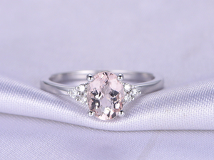 0.7ct Oval Cut Peach Morganite Engagement Ring Solitaire 14k White Gold Finish