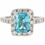 2.2ct Emerald Cut Blue Topaz Engagement Ring Diamond Halo 14k White Gold Finish