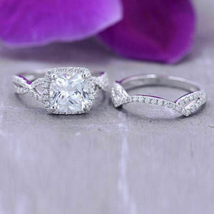 5Ct Cushion Cut Diamond Bridal Set Split Shank Ring Band 14K White Gold Finish