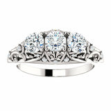 1ct Round Cut Diamond Vintage Design Engagement Ring 14k White Gold Finish