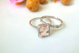 2ct Emerald Cut Peach Morganite Engagement Ring 18k White Gold Finish Bridal Set